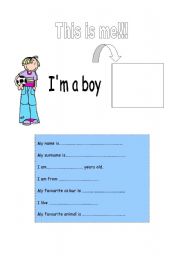 English Worksheet: Im a boy!