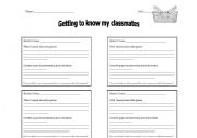 English worksheet: Getting to know my classmates