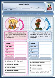 English Worksheet: PERSONAL INFORMATION