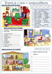 English Worksheet: There is/are + prepositions