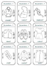 English Worksheet: Clothes Game Cards (B&W)