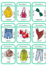 English Worksheet: Clothes Game Cards (1 of 2)