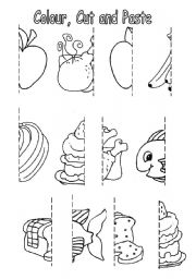English Worksheet: Colour, cut and paste Food