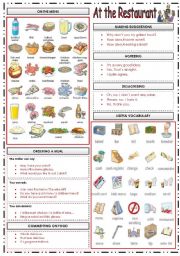 English Worksheet: At the Restaurant