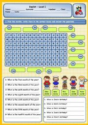 English Worksheet: MONTHS, ORDINAL NUMBERS AND BIRTHDAYS