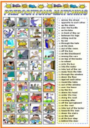 English Worksheet: PREPOSITIONS-MATCHING EXRECISE (B&W VERSION INCLUDED)