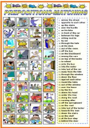 PREPOSITIONS-MATCHING EXRECISE (B&W VERSION INCLUDED)