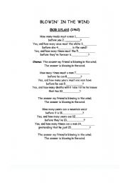 English worksheet: Blowing in the Wind Activity