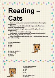 English worksheet: Reading - Cats