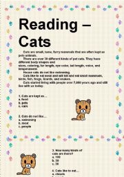 English Worksheet: Reading - Cats