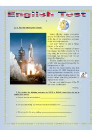 English Worksheet: TEST - SPACE EXPLORATION (3 pages)