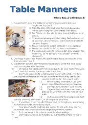 English Worksheet: table manners