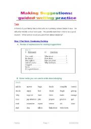 English Worksheet: Making Suggestions: Guided Writing Practice