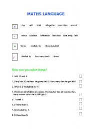 English Worksheet: Maths language