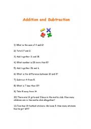English Worksheet: addition and subtraction