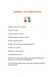 English worksheet: addition and subtraction