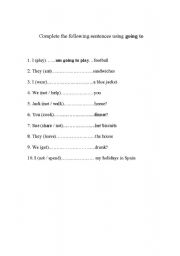 English Worksheet: going to as future