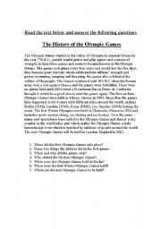 English worksheet: history of olympic games
