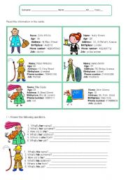 English Worksheet: Speaking/Writing -Identifying people - for beginners