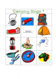 English Worksheet: Camping Bingo