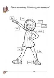 Girl body parts coloring page - ESL worksheet by ladelmar