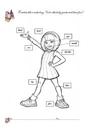 English Worksheet: Girl body parts coloring page