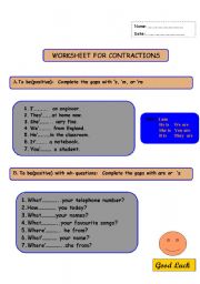 English Worksheet: Contractions