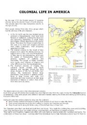 English Worksheet: Colonial Life in America