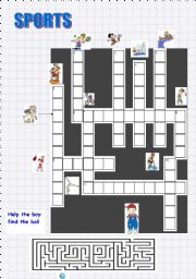 English Worksheet: sports crossword and maze
