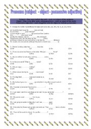 English Worksheet: Pronouns - subject - object - possessive adjective