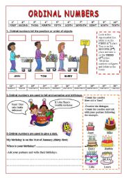 English Worksheet: Ordinal Numbers- 2 pages of uses and exercises