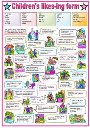 English Worksheet: CHILDREN�S LIKES - ING FORM  (B &W VERSION INCLUDED)