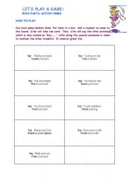 English worksheet: body parts-action verbs