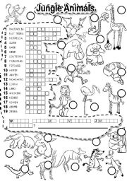 English Worksheet: JUNGLE ANIMALS PUZZLE