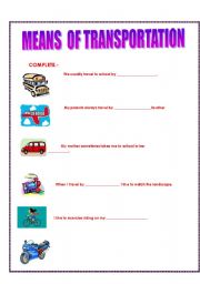 English worksheet: MEANS OF TRANSPORTATION