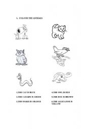 English Worksheet: colour the animals