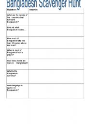 English Worksheet: Scavenger Hunt on Bangladesh