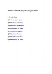 English Worksheet: How to make a sandwich