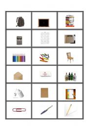 English worksheet: School Objects Memory game 