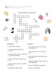 English worksheet: parts of the body crosswords