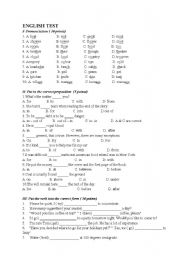 English worksheet: INTERMEDIATE LEVEL TEST