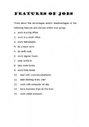 English Worksheet: advantages and disadvantages of jobs (features of jobs)