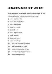 English worksheet: advantages and disadvantages of jobs (features of jobs)