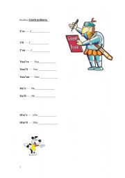 English Worksheet: Positive Contractions