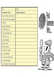 English Worksheet: Conversation: Find someone who....