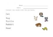 English worksheet: Basic Sound Matching Worksheet- Animals