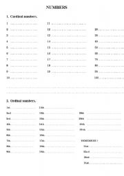 English worksheet: CARDINAL AND ORDINAL NUMBERS