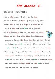 English Worksheet: The magic e -   a_e, i_e