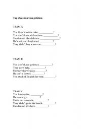 English worksheet: Tag Questions