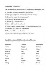 English Worksheet: Countable or Uncountable?